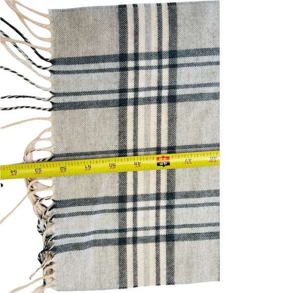 Pure Pashmina Wrap Silver Grey 3 Ply Plaid Scarf 12"x52" - Picture 5 of 5